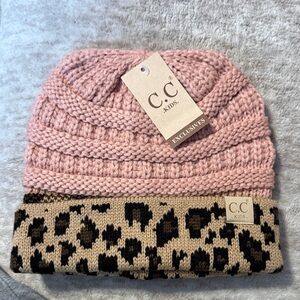 C.C Kids Pink and Tan Leopard Beanie